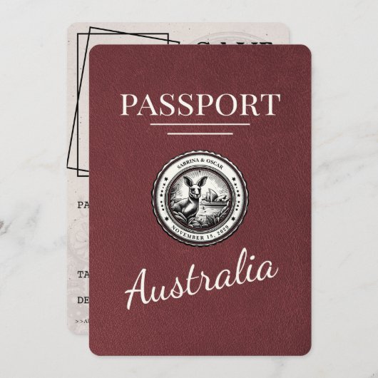 Burgund Australien Pass Save the Date (Vorne/Hinten)