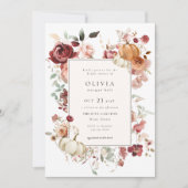 Burgund Autumn Pumpkin Brautparty Einladung (Vorderseite)