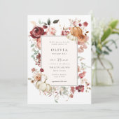 Burgund Autumn Pumpkin Brautparty Einladung (Stehend Vorderseite)