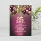 Burgund Balloons Glitzer 85. Geburtstag Einladung (Stehend Vorderseite)