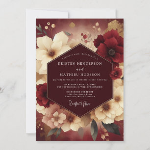 Burgund-Barock-Flora-Hochzeit Einladung