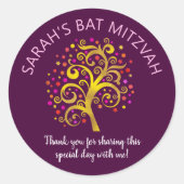 Burgund Bat Mitzvah Goldener Bogen Runder Aufkleber (Vorderseite)