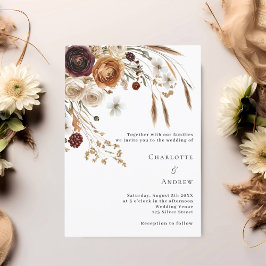 Burgund-Beige-Pampas-Blumenzwiebeln Hochzeit Einladung