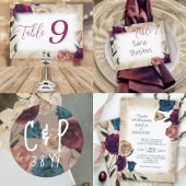 Burgund & Beige Rose Hochzeit Tischnummer Zeichen