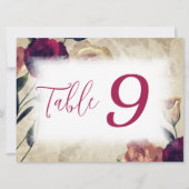 Burgund & Beige Rose Hochzeit Tischnummer Zeichen (Vorderseite)