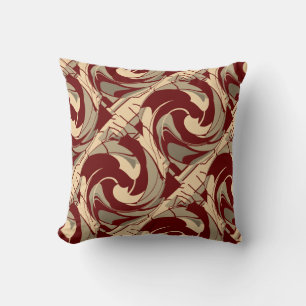 Burgund Beige Taupe Diagonal Swirling Art Printing Kissen
