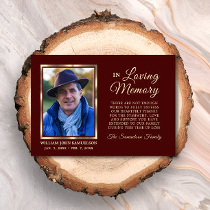 Burgund Beileid Beerdigung Gedächtnis DANK IHNEN F Dankeskarte