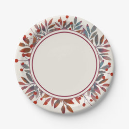 Burgund Berries & Aquamarine Blätter Elfenbeinküst Pappteller