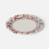 Burgund Berries & Aquamarine Blätter Elfenbeinküst Pappteller (Schrägansicht)