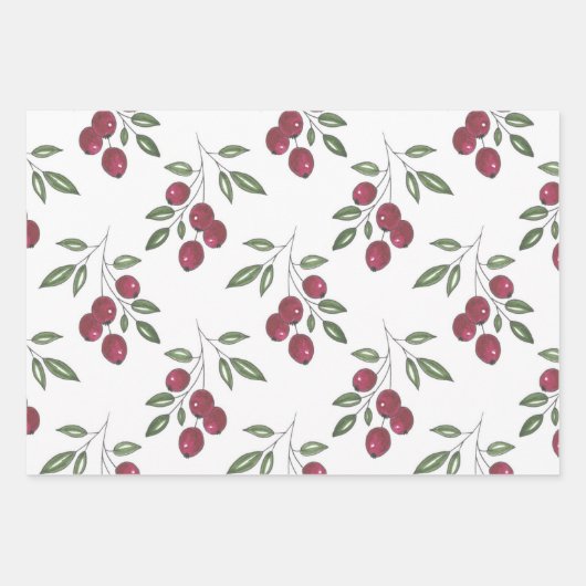 Burgund Berries Muster Umschlagpapier Geschenkpapier Set (Vorderseite)