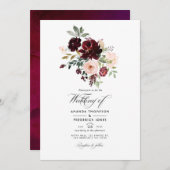 Burgund Berry & Blush Bloral Wedding Foto Einladung (Vorne/Hinten)