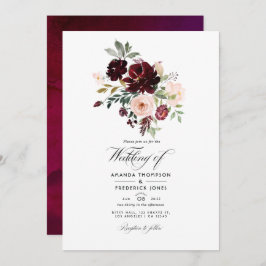 Burgund Berry & Blush Bloral Wedding Foto Einladung
