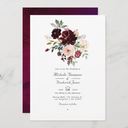 Burgund Berry & Blush QR Code UAWG Wedding Einladung (Vorne/Hinten)