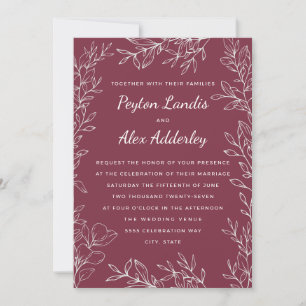 Burgund Berry Botanical Line Art Wedding Einladung