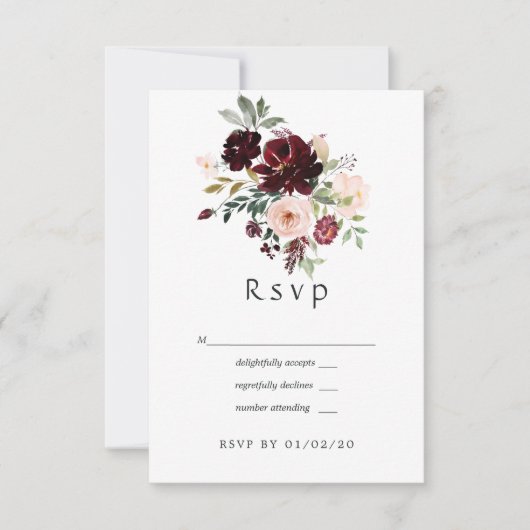 Burgund Berry und Blush Bloral Wedding RSVP Karte (Vorderseite)