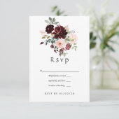 Burgund Berry und Blush Bloral Wedding RSVP Karte (Stehend Vorderseite)
