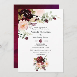 Burgund Berry und Blush-Floral Engagement Party Einladung