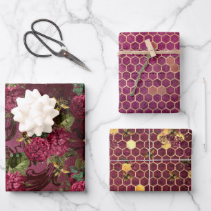 Burgund Bienenreihe Design One Geschenkpapier Set
