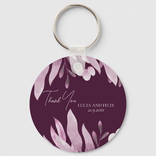 Burgund Big Blätter Hochzeit Danke Schlüsselanhänger (Vorderseite)