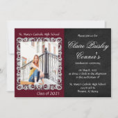 Burgund & Black Foto Abschluss Einladung (Vorderseite)