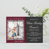 Burgund & Black Foto Abschluss Einladung (Stehend Vorderseite)