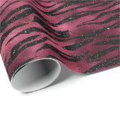 Burgund Black Zebra Print Imitats Glitzer Geschenkpapier (Rolleneckpunkt)