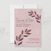 Burgund Blätter auf Dusty Rose Elegante Hochzeit Save The Date (Vorderseite)