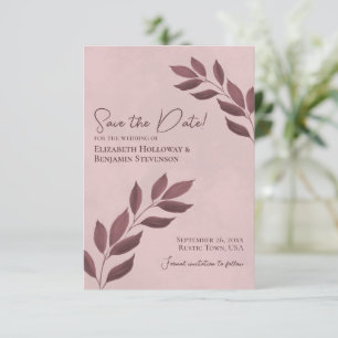 Burgund Blätter auf Dusty Rose Elegante Hochzeit Save The Date