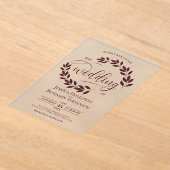 Burgund Blätter Elegante Moderne Skripthochzeit Acryleinladungen (Ablage )