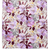Burgund Blätter Lila Blumenmuster Duschvorhang (Vorderseite)