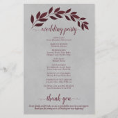 Burgund-Blätter über das Hochzeitsprogramm für Gra (Rückseite)