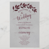 Burgund-Blätter über das Hochzeitsprogramm für Gra (Vorderseite)