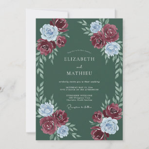 Burgund Blau Florale Hochzeit Einladung