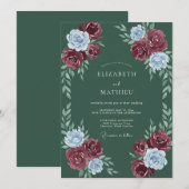 Burgund Blau Florale Hochzeit Einladung (Vorne/Hinten)