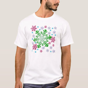 Burgund Blau Grün & Silber Schneeflocken T-Shirt