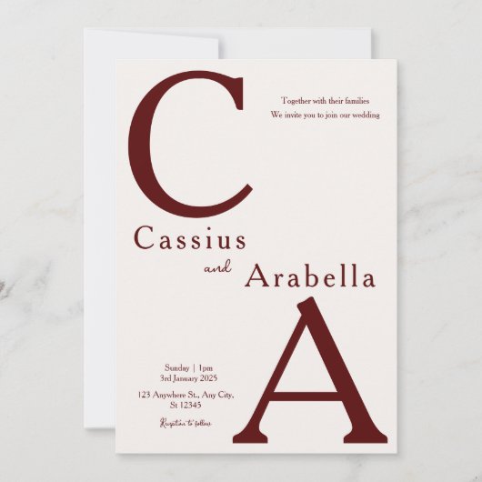 Burgund Bliss: Version 2 Einladung zum Hochzeitsfe (Vorderseite)