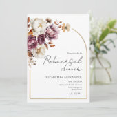 Burgund Bloral Herbst Hochzeitsessen Probe Einladung (Stehend Vorderseite)