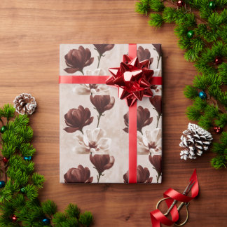 Burgund Blossom | Tiefrote botanische Blüten Geschenkpapier