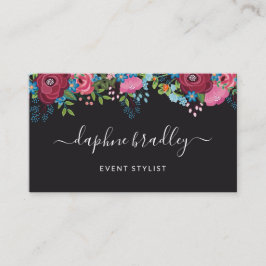 Burgund Blue Blumen Weiße Kalligrafie-Skript Visitenkarte