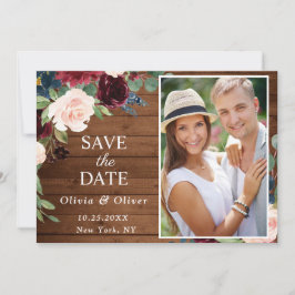 Burgund Blue Blush Rustikales FOTO Blumenhochzeit Save The Date
