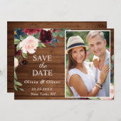 Burgund Blue Blush Rustikales FOTO Blumenhochzeit Save The Date (Vorne/Hinten)