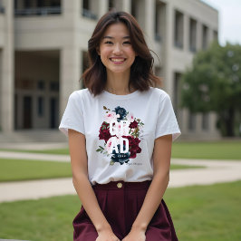 Burgund & Blue Elegante Wasserfarben Blume Grad Tri-Blend Shirt