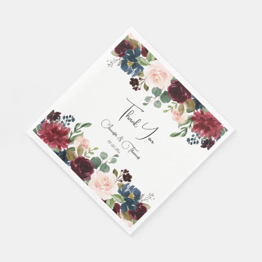 Burgund & Blue English Blume Hochzeit Serviette (Ecke)
