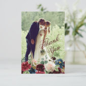 Burgund & Blue English Blume Hochzeit Vielen Dank (Stehend Vorderseite)