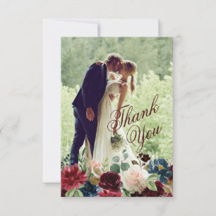 Burgund & Blue English Blume Hochzeit Vielen Dank