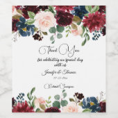 Burgund & Blue English Blume Hochzeit Weinetikett (Einzelnes Label)