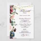 Burgund & Blue English Blume Probe Dinner Einladung (Rückseite)