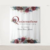 Burgund Blue Floral Quinceanera Foto Hintergrund Wandteppich (Vorderseite)
