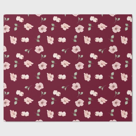 Burgund Blues Blush Pink Blume Muster Geschenkpapier (Flach)