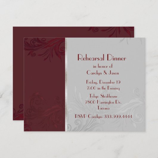 Burgund Blühe Probe Dinner Einladung (Vorne/Hinten)